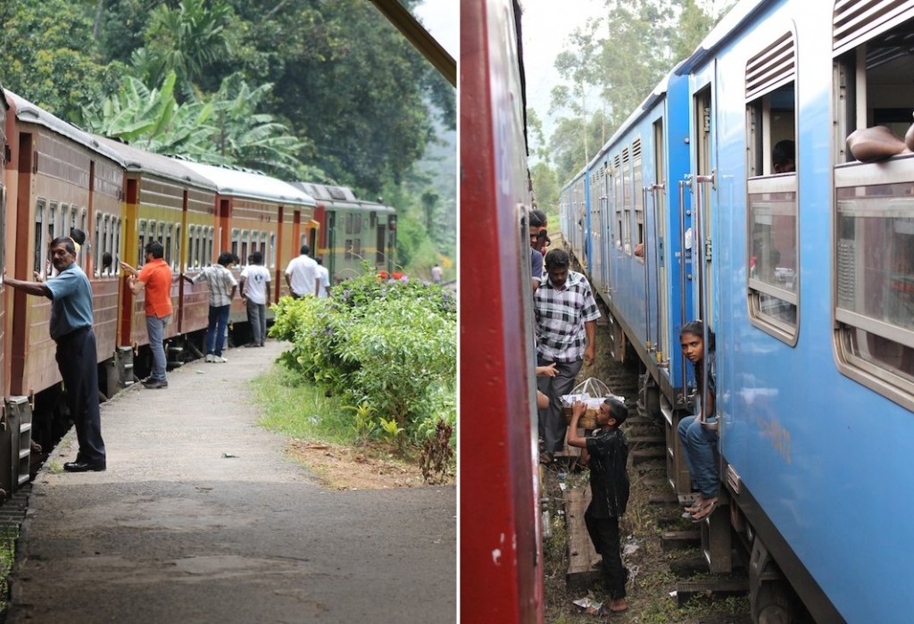 Menschen am Zug in Sri Lanka