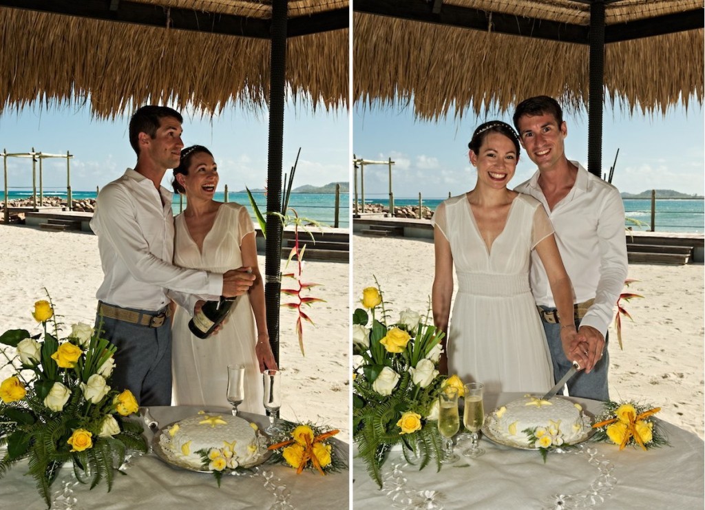 Hochzeitstorte anschneiden am Strand